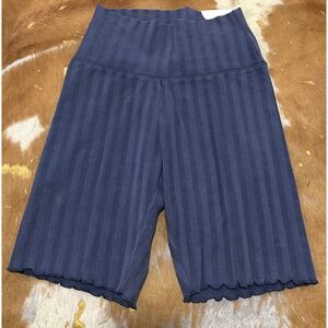 Aerie Offline OG Bike Shorts Navy Blue Ribbed High Rise 7" Inseam Small NWT